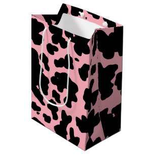 Moderne Schwarz-Rosa Kuh Haut Textur Tier drucken Mittlere Geschenktüte