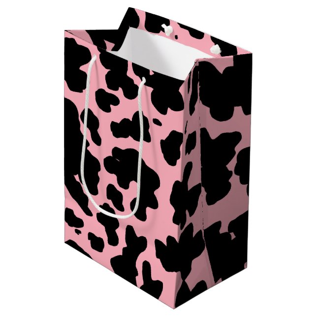 Moderne Schwarz-Rosa Kuh Haut Textur Tier drucken Mittlere Geschenktüte (Vorderseite Schrägansicht)