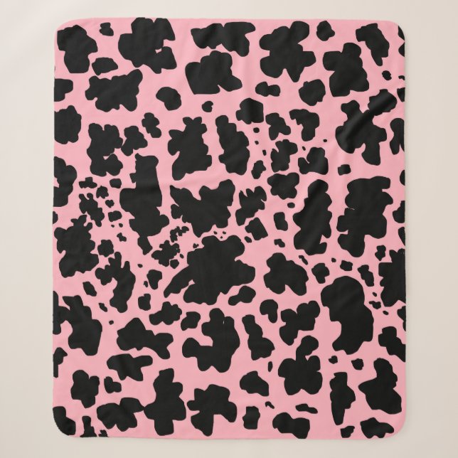 Moderne Schwarz-Rosa Kuh Haut Textur Tier drucken Sherpadecke (Vorderseite)