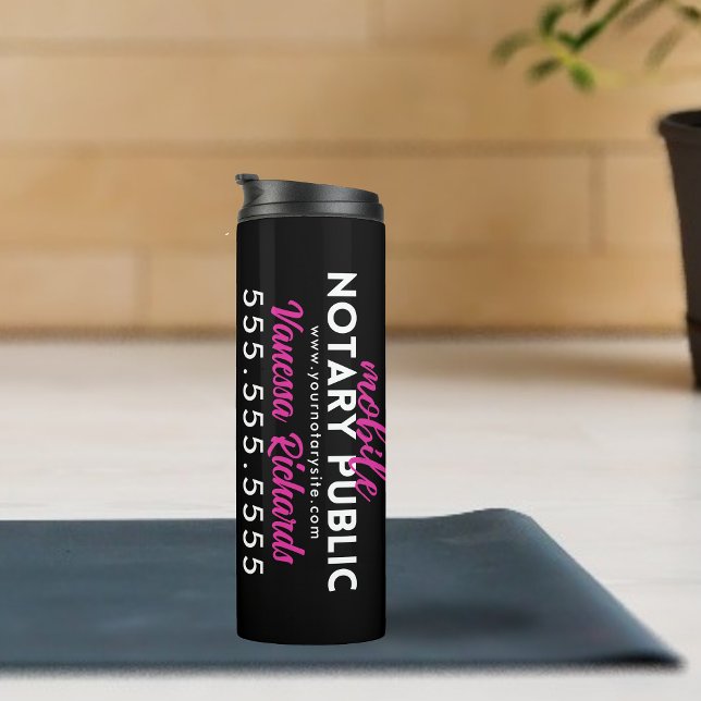Moderne schwarz-rosa Notare Öffentliche Förderung Thermosbecher (Von Creator hochgeladen)