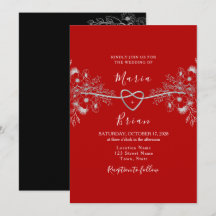 Moderne Schwarz-Rot-Hochzeit-Einladung