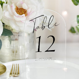 Moderne Schwarz-Script-Hochzeit Acryl-Tischnummer Acryleinladungen
