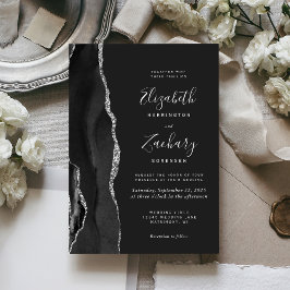 Moderne Schwarz Silber Agate Dunkle Hochzeit Einla Einladung