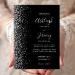 Moderne Schwarz-Silber-Imitate Glitzer Hochzeit Einladung<br><div class="desc">Die links Kulisse dieser modernen Hochzeitseinladung besticht durch ein silbernes Imitat-Glitzer-Design. Der anpassbare Text kombiniert silbergraue Handschrift,  Kupferplatte und kursiv Schriftart auf schwarzem Hintergrund. Auf der Rückseite ist ein passendes Schwarz-Silber-Glitzer-Design erkennbar.</div>