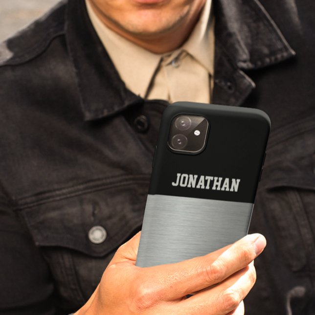 Moderne Schwarz-Silber-Monogramm-Männer Case-Mate iPhone Hülle (Von Creator hochgeladen)