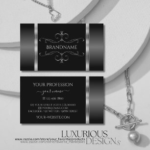 Moderne Schwarz-Silber-Verzierte Ornamente Elegant Visitenkarte