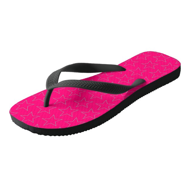 Moderne Schwarz-Sterne-Muster Hot-Pink-Sandalen Flip Flops (Schrägansicht)