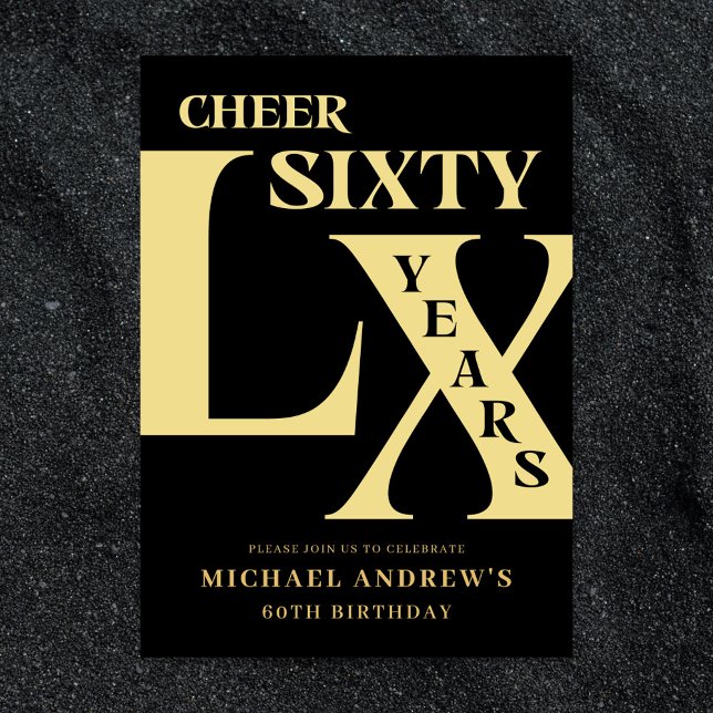 Moderne Schwarz und Gold 60. Geburtstag Einladung (Von Creator hochgeladen)