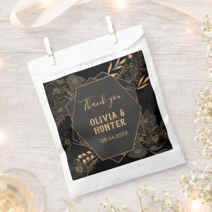 Moderne Schwarz und Gold Floral Hochzeit danke Geschenktütchen