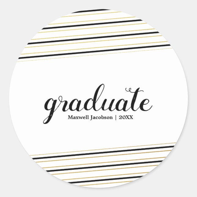 Moderne Schwarz- und Gold-Graduate für benutzerdef Runder Aufkleber (Vorderseite)