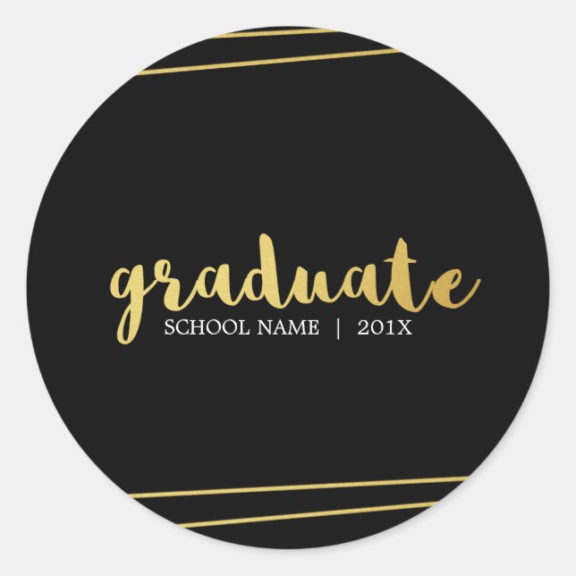 Moderne Schwarz- und Gold-Graduate für benutzerdef Runder Aufkleber (Vorderseite)