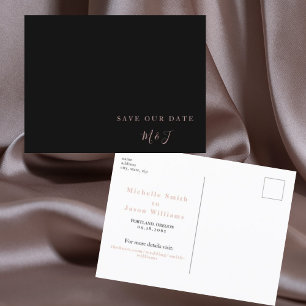 Moderne Schwarz- und Roségold-Save-the-Date-Postka Postkarte