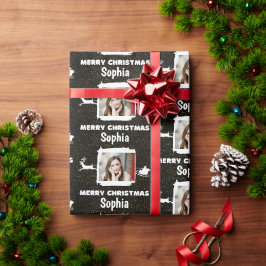 Moderne Schwarz und Weiß 1 Foto Frohe Weihnachten Geschenkpapier