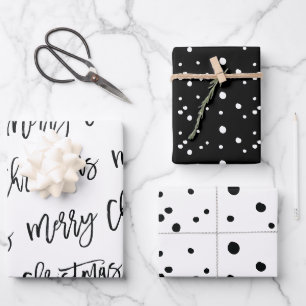 Moderne Schwarz und Weiß frohe Weihnachtskalligrap Geschenkpapier Set