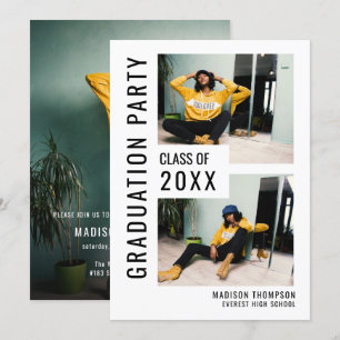 Moderne Schwarz/Weiß 3 Foto Abschluss Einladung