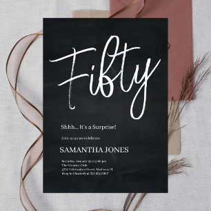 Moderne Schwarz-Weiß 50. Geburtstagsparty Einladung