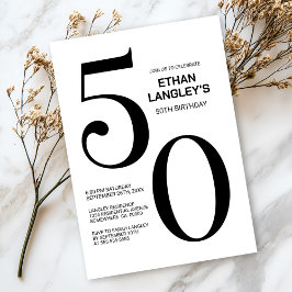 Moderne Schwarz-Weiß-50. Geburtstagsparty Einladung
