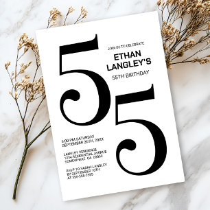 Moderne Schwarz-Weiß-55. Geburtstagsparty Einladung