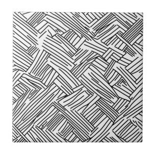 Moderne Schwarz-Weiß-Abstrakte Liniengeometrische Fliese