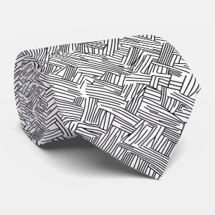 Moderne Schwarz-Weiß-Abstrakte Liniengeometrische Krawatte