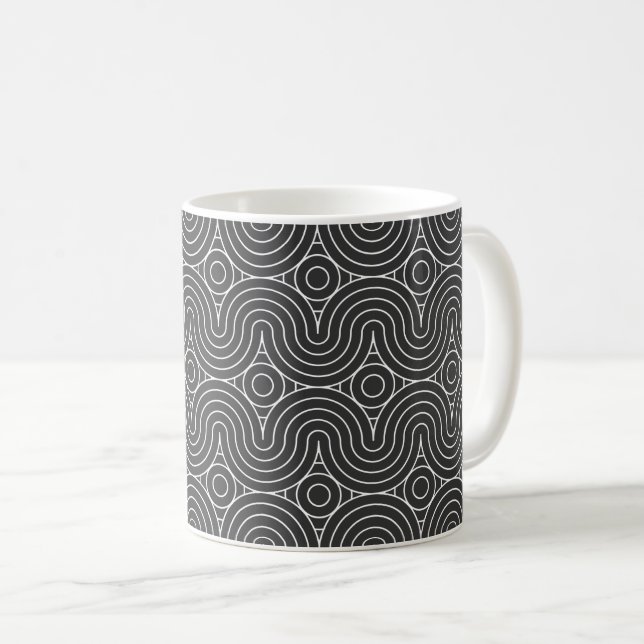 Moderne Schwarz-Weiß-Abstraktmuster-Design Kaffeetasse (VorderseiteRechts)