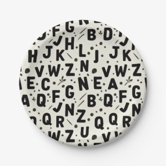 Moderne Schwarz-Weiß-Alphabet Pappteller