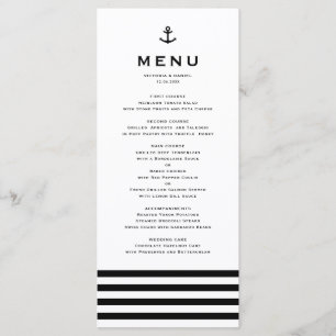 Moderne Schwarz-Weiß-Anker-Nautische-Hochzeit Menükarte