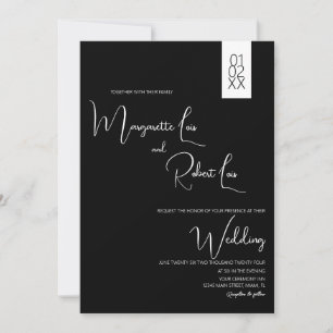 Moderne Schwarz-Weiß-Band-Schrift Hochzeit Einladung