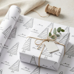 Moderne Schwarz-Weiß-Bäume Minimalistisch Weihnach Geschenkpapier