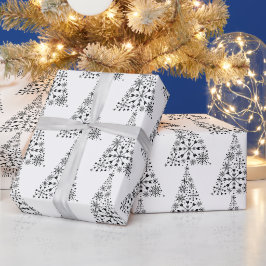 Moderne Schwarz-Weiß-Bäume Minimalistisch Weihnach Geschenkpapier