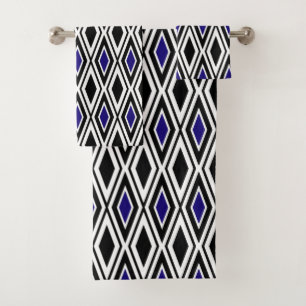 Moderne Schwarz Weiß Blau Diamantmuster Badhandtuch Set