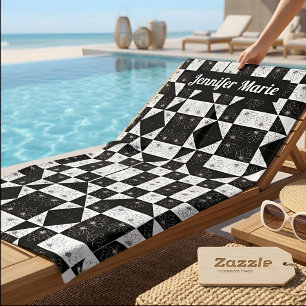 Moderne Schwarz-Weiß-Blumen-Geometrie mit individu Strandtuch