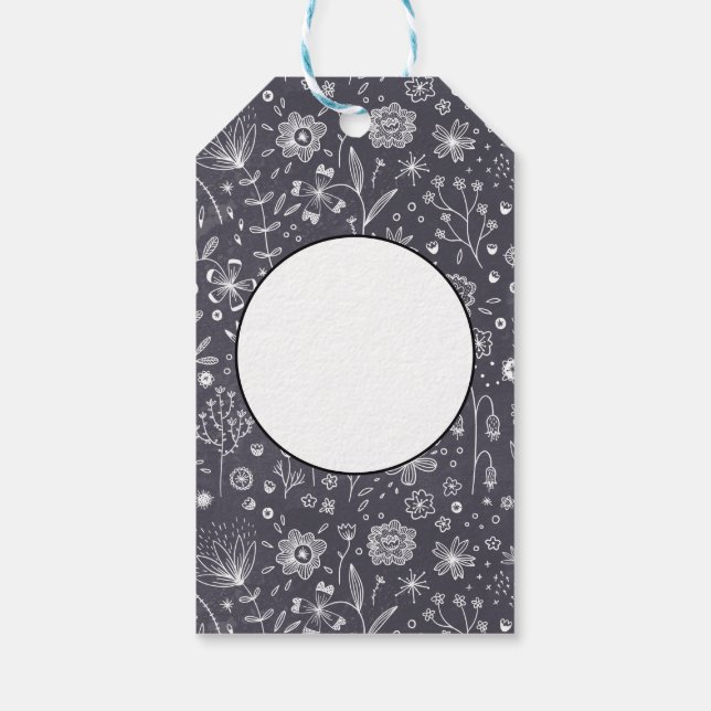 Moderne Schwarz-Weiß-Blumen Geschenkanhänger (Rückseite)