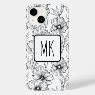 Moderne Schwarz-Weiß-Blumen-Mit Monogramm Case-Mate iPhone 14 Hülle
