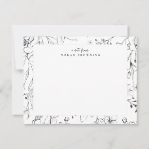 Moderne Schwarz-Weiß-Blumenmuster-Personalisierte Mitteilungskarte
