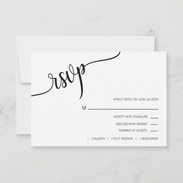 Moderne Schwarz-weiß Blush PINK UAWG Menu Hochzeit RSVP Karte (Vorderseite)