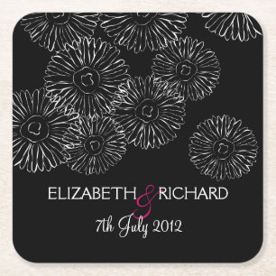 Moderne Schwarz-Weiß-Boho-Chic-Daisy-Hochzeit  Rechteckiger Pappuntersetzer