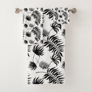 Moderne Schwarz-Weiß-Botanicals-Palmen-Blätter  Badhandtuch Set