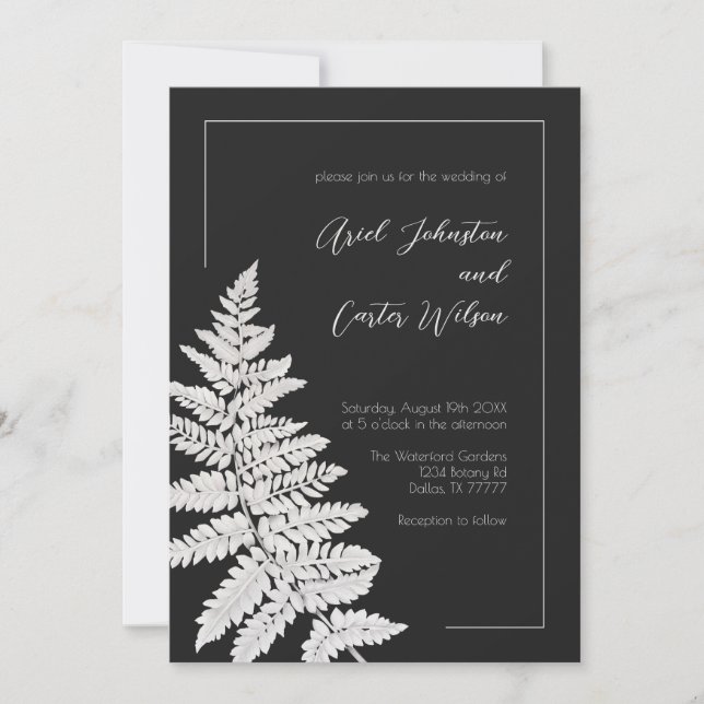 Moderne Schwarz-Weiß-Botanische Hochzeit Einladung (Vorderseite)
