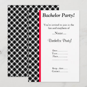 MODERNE SCHWARZ-WEISS CHECKERED BACHELOR PARTEI EINLADUNG