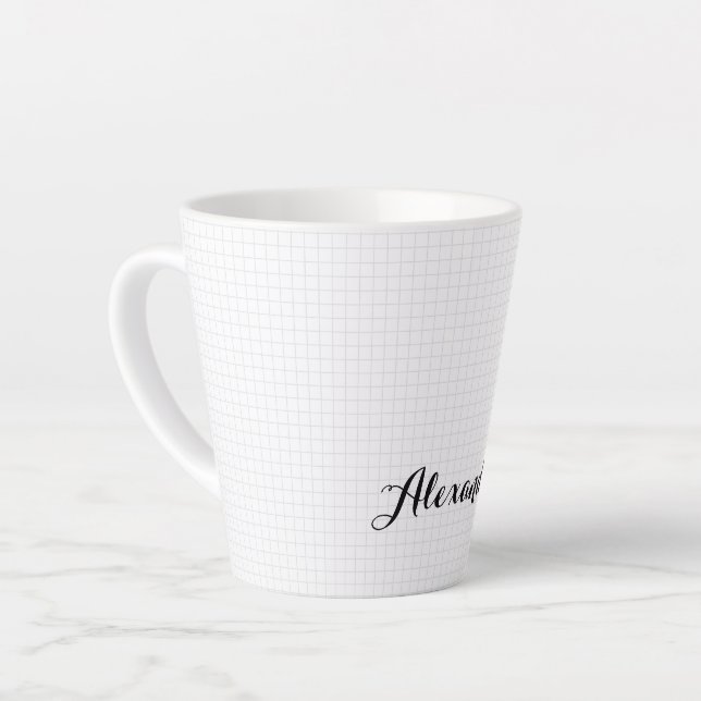 Moderne Schwarz-weiß Checkered Elegante Typografie Milchtasse (Linke Ecke)