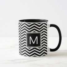 Moderne Schwarz-Weiß-Chevronen mit Monogramm