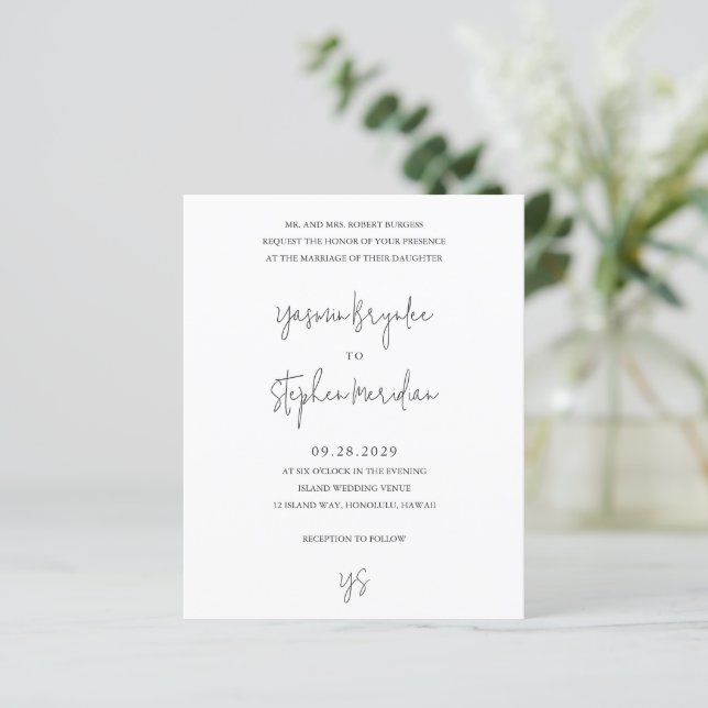 Moderne Schwarz-Weiß Chic-Hochzeitseinladung mit k (Stehend Vorderseite)