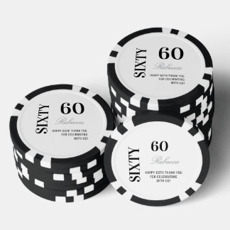 Moderne Schwarz-Weiß-Cocktailparty zum 60. Geburts Pokerchips