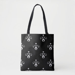 Moderne Schwarz-Weiß-Damast Graphic Floral Tasche