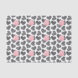 Moderne Schwarz-Weiß-Doodle-Herzen Mit Monogramm Seidenpapier