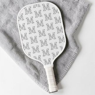 Moderne Schwarz-Weiß-Einfach-Monogramm-Muster Pickleball Schläger