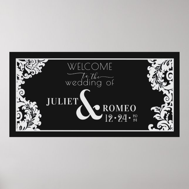 Moderne Schwarz-Weiß-Elegante Damask Floral Poster (Vorne)