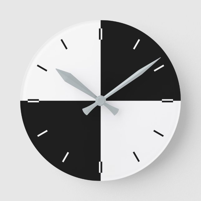 Moderne Schwarz-Weiß-Farbblöcke ohne Zahlen Runde Wanduhr (Vorderseite)
