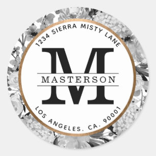 Moderne Schwarz-Weiß-Farbblumen-Monogramm Runder Aufkleber